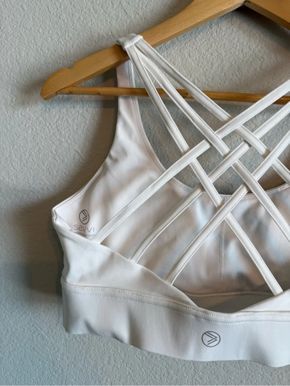 Savvi Sun Bra White Strappy Crisscross Back Padded Sports Bralette Size XL